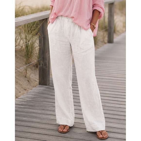 Banana Republic Pants - Banana Republic High Rise Wide Leg 100% Linen Cream Ivory White Pants Size 4